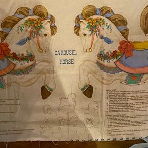 Vintage Cranston Print Works Carousel Horse Adorable Fabric Panel